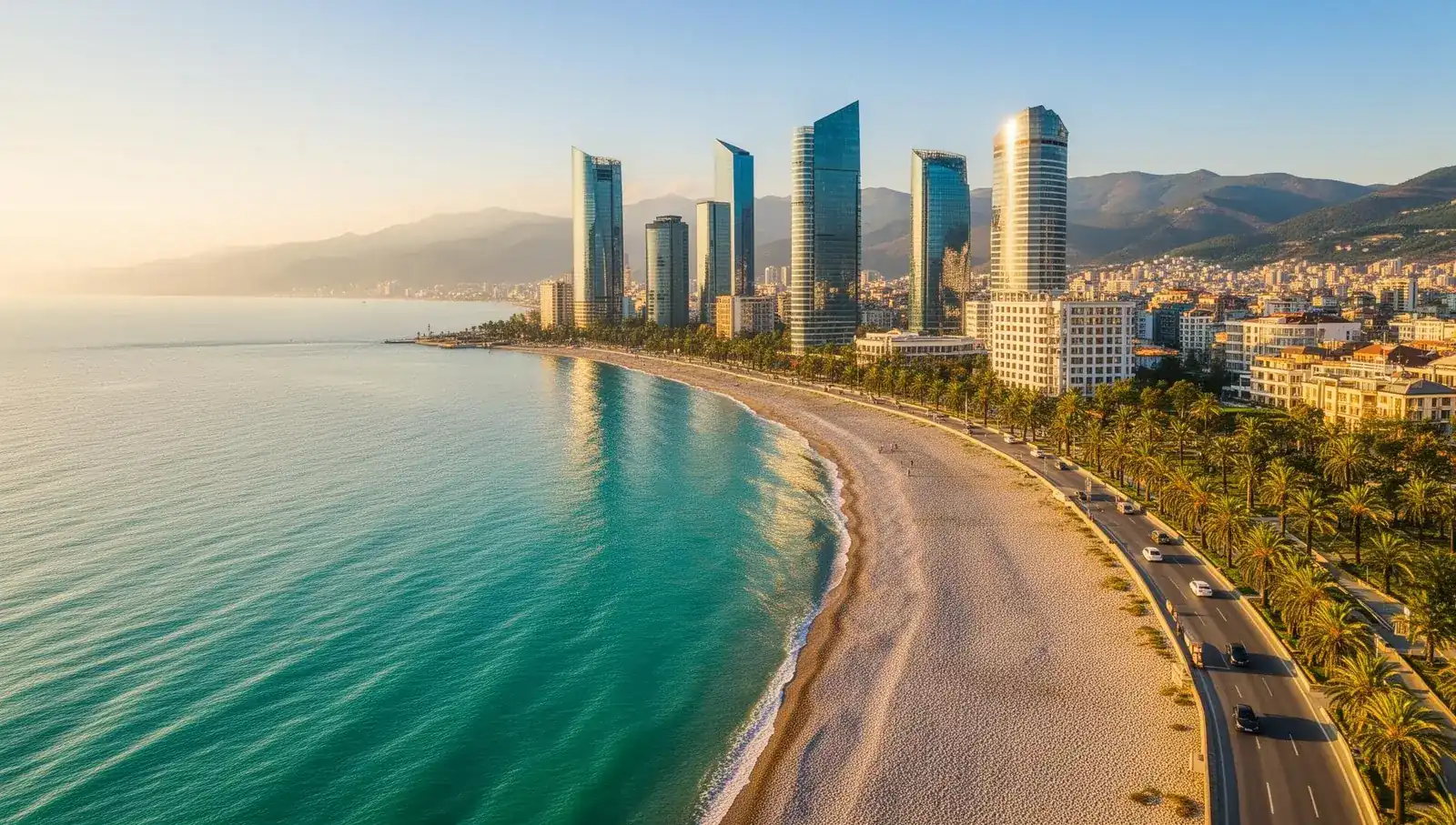 Batumi coastline with modern skyline and Black Sea